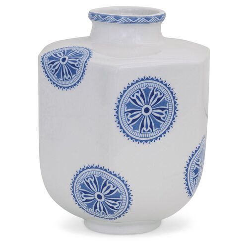 9" Temba Dot Vase, Blue/White 1 9" Temba Dot Vase, Blue/White