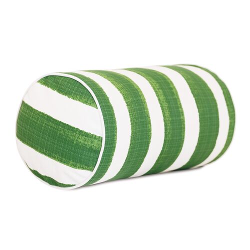 Pergola Bolster Outdoor Pillow, Basil/White