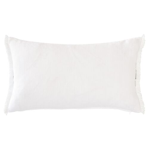 Lotty 15x26 Horizontal Leaf Lumbar Pillow, White/Blue 2 Lotty 15x26 Horizontal Leaf Lumbar Pillow, White/Blue