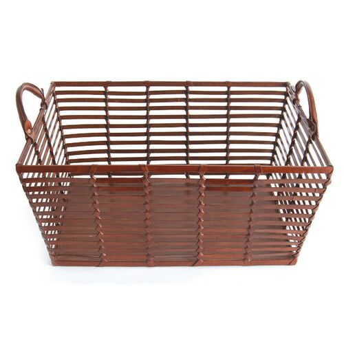 22" Farther Leather Basket, Pecan