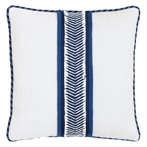 Marina Chevron Trim Pillow, White/Blue 1 Marina Chevron Trim Pillow, White/Blue