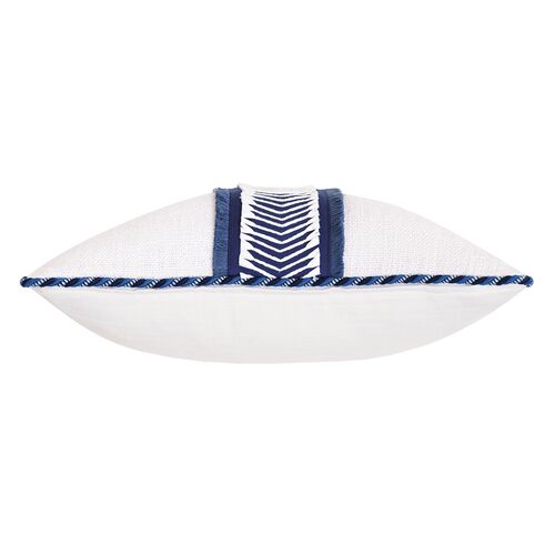 Marina Chevron Trim Pillow, White/Blue 3 Marina Chevron Trim Pillow, White/Blue
