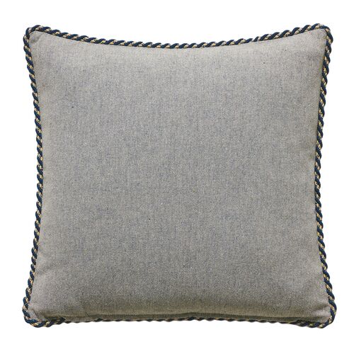 Carrie Woven Chevron Ribbon Trim Pillow, Navy/Stone 2 Carrie Woven Chevron Ribbon Trim Pillow, Navy/Stone
