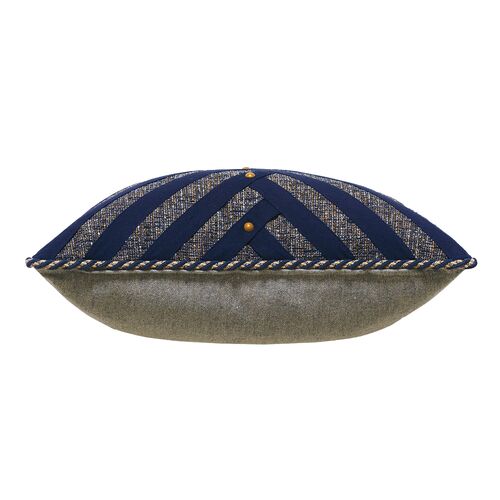 Carrie Woven Chevron Ribbon Trim Pillow, Navy/Stone 3 Carrie Woven Chevron Ribbon Trim Pillow, Navy/Stone