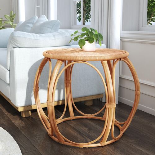 Micah Woven Rattan Round End Table, Natural 2 Micah Woven Rattan Round End Table, Natural