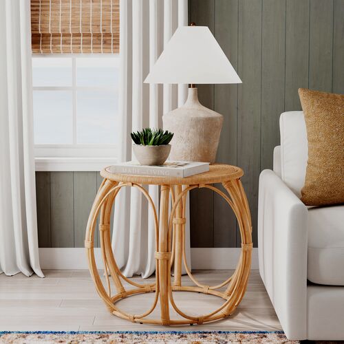 Micah Woven Rattan Round End Table, Natural 8 Micah Woven Rattan Round End Table, Natural