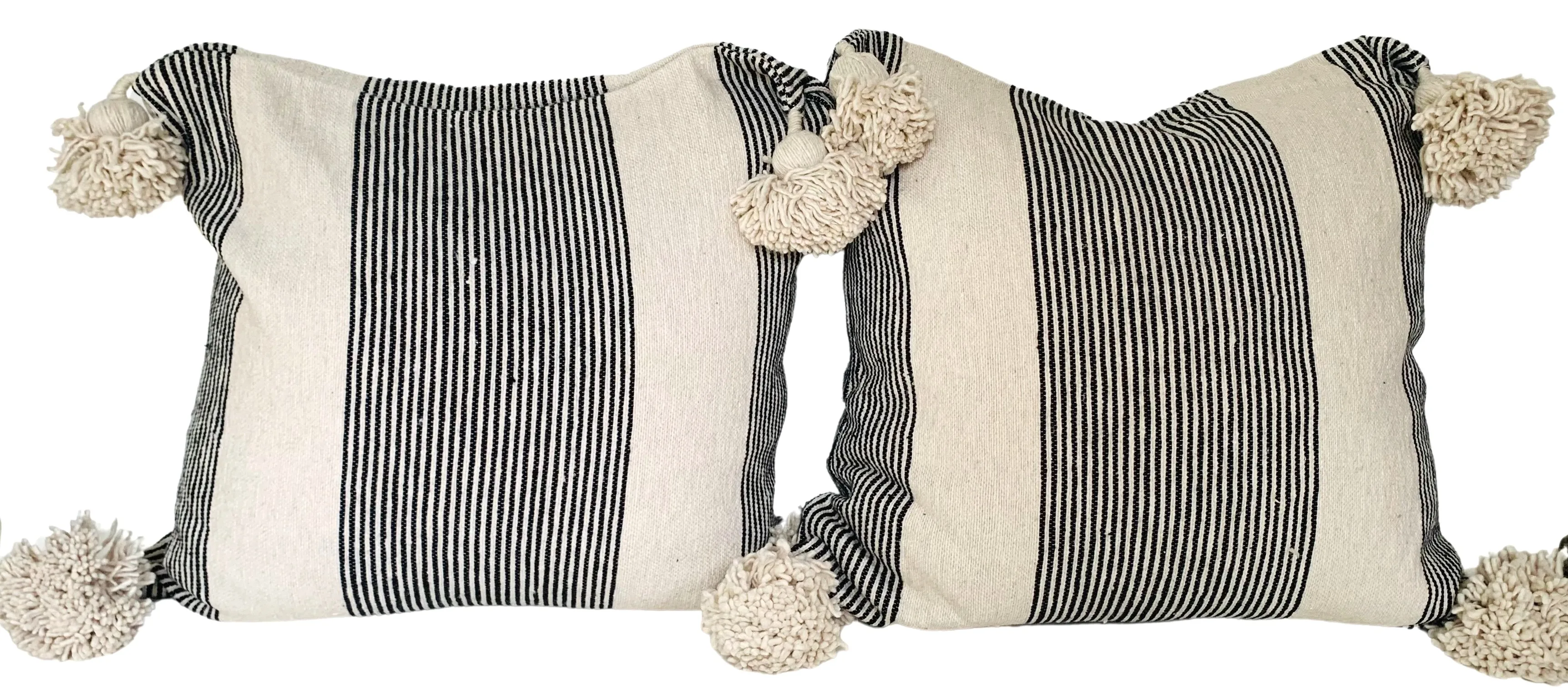 Moroccan Handloomed Pom-Pom Pillows, Pr 3 Moroccan Handloomed Pom-Pom Pillows, Pr