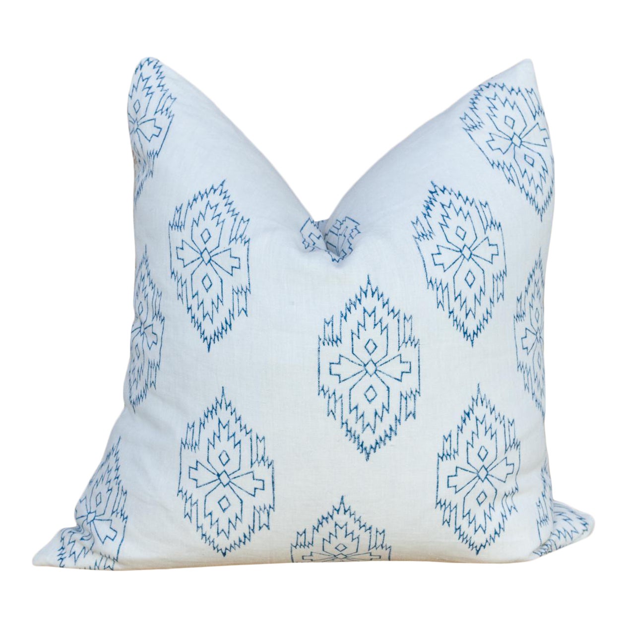 White Chimalli Aztec Block Print Pillow