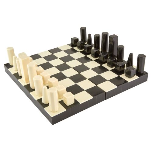 Bone Chess Set, Ivory/Black 1 Bone Chess Set, Ivory/Black
