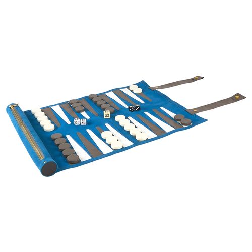 Rolled Backgammon Set, Turquoise Blue 1 Rolled Backgammon Set, Turquoise Blue