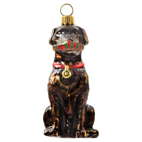 Chocolate Lab w/ Slipper Ornament, Brown/Red 1 Chocolate Lab w/ Slipper Ornament, Brown/Red