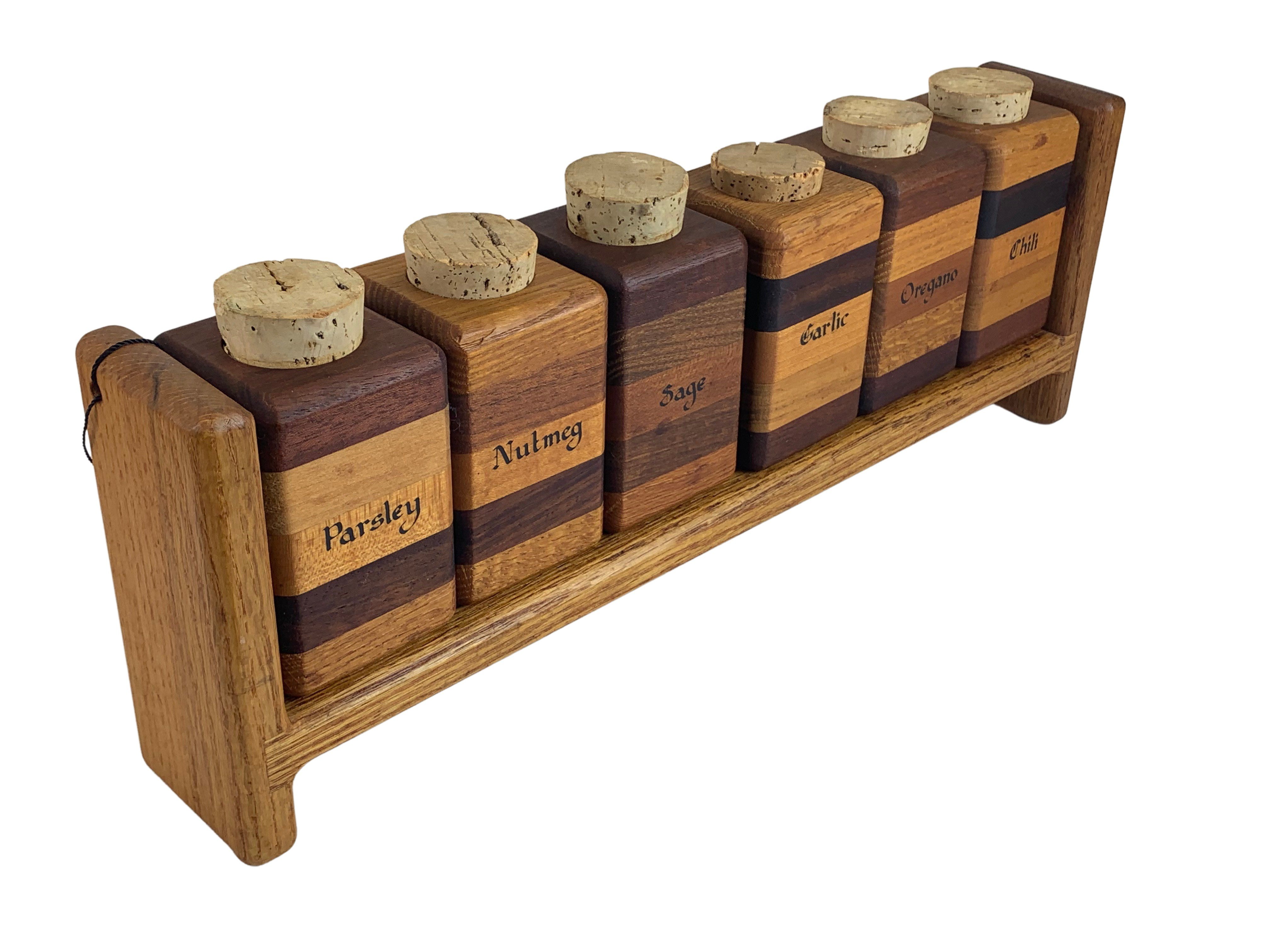 Hand-Made Modernist Wood Spice Jar Rack 2 Hand-Made Modernist Wood Spice Jar Rack