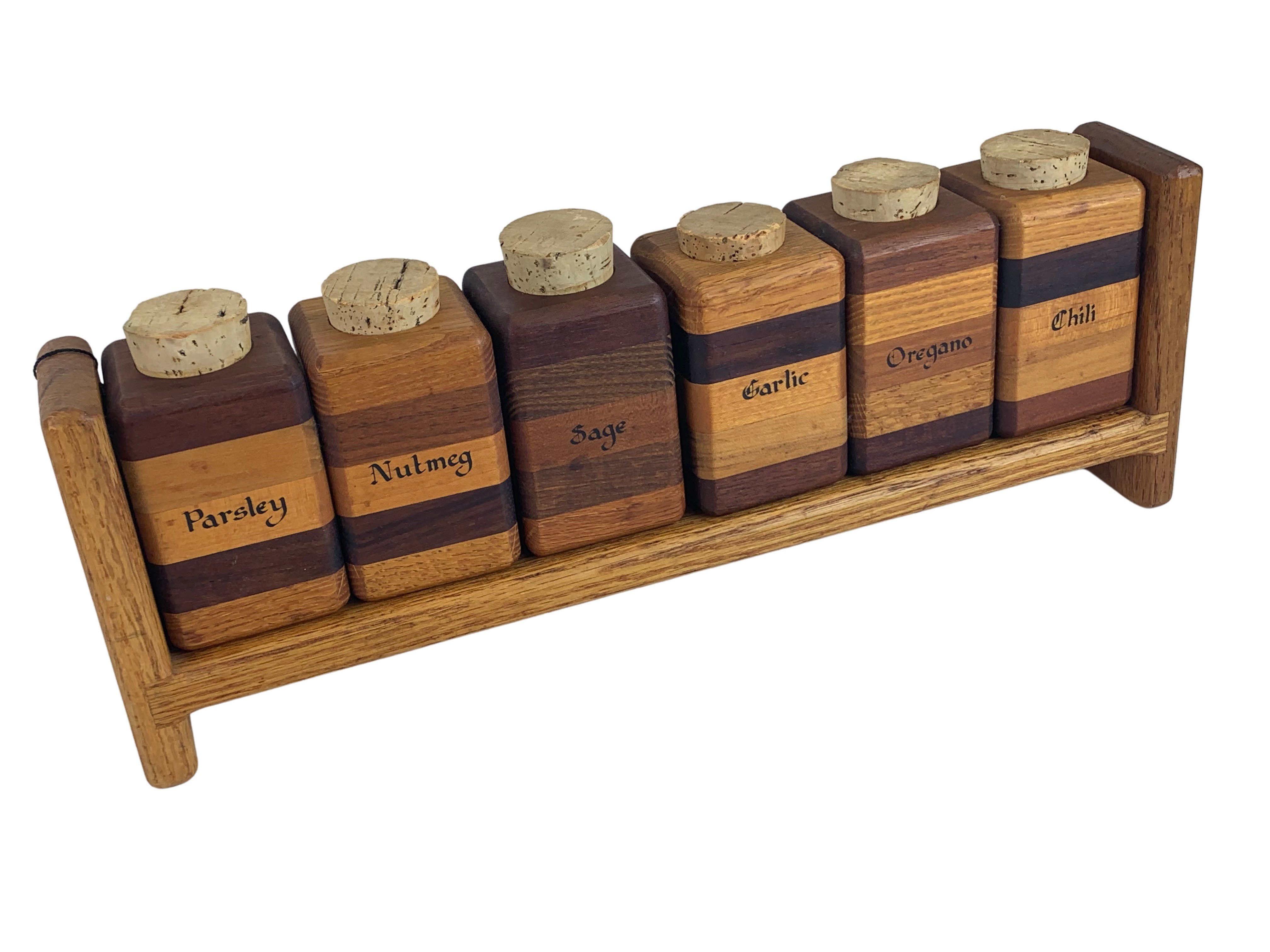 Hand-Made Modernist Wood Spice Jar Rack 3 Hand-Made Modernist Wood Spice Jar Rack