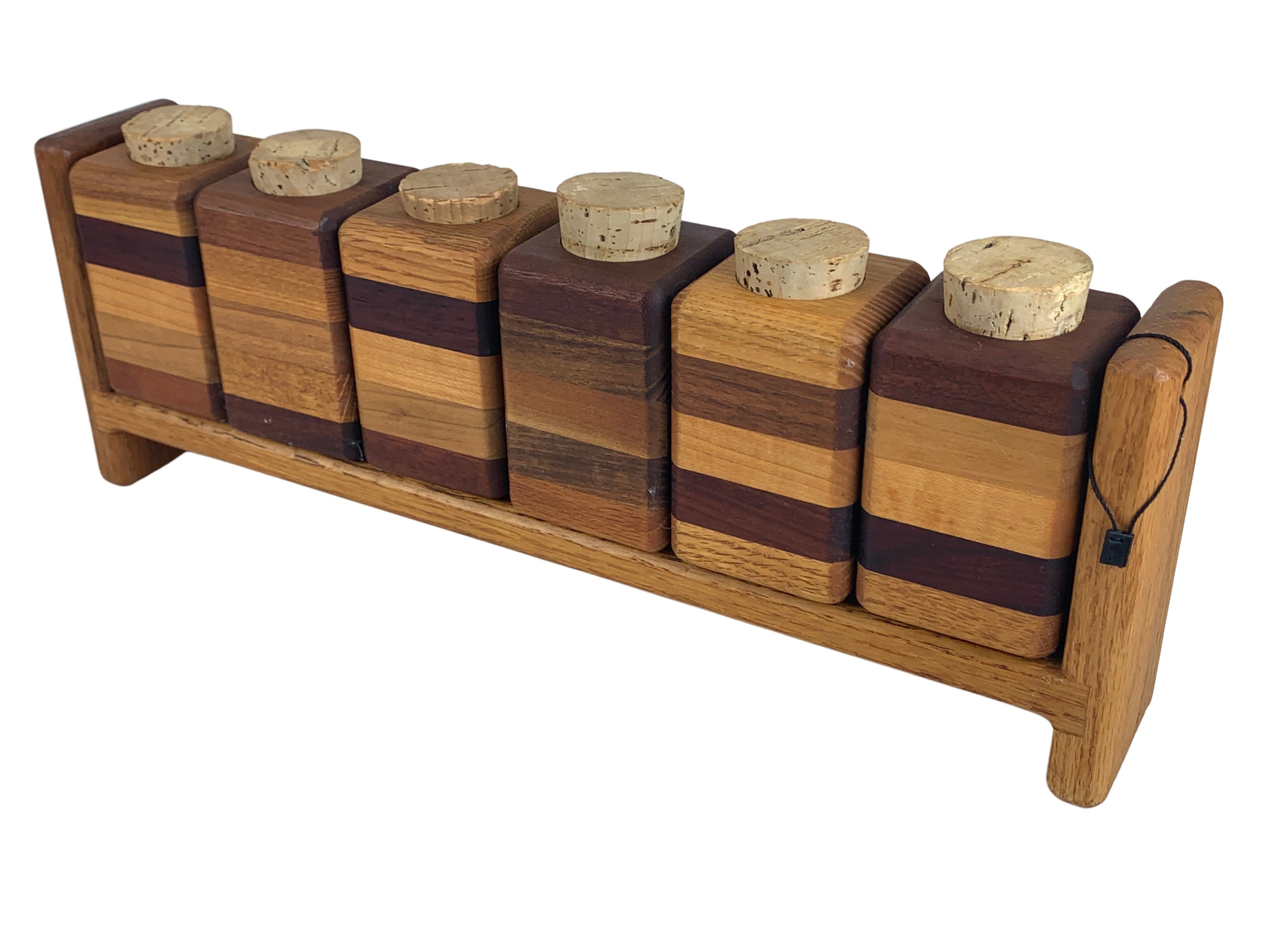 Hand-Made Modernist Wood Spice Jar Rack 4 Hand-Made Modernist Wood Spice Jar Rack