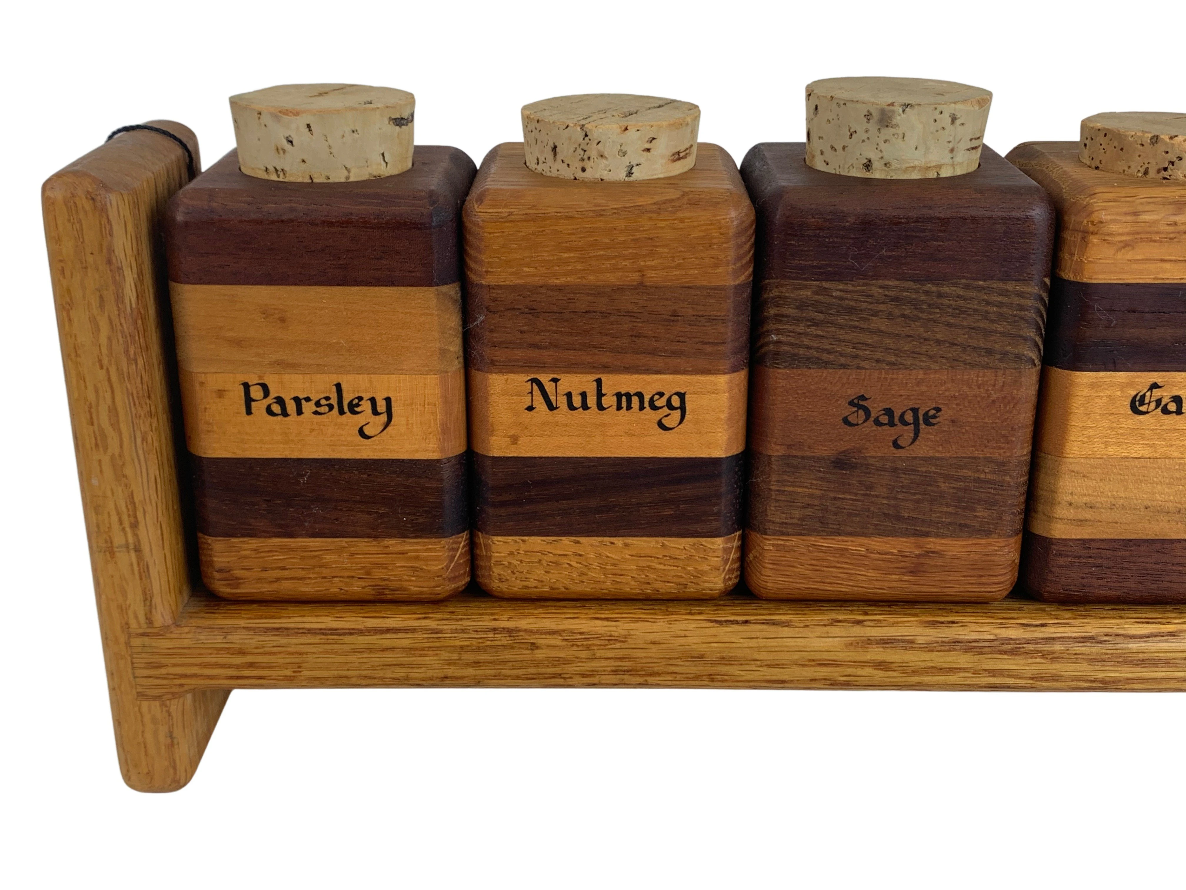 Hand-Made Modernist Wood Spice Jar Rack 5 Hand-Made Modernist Wood Spice Jar Rack