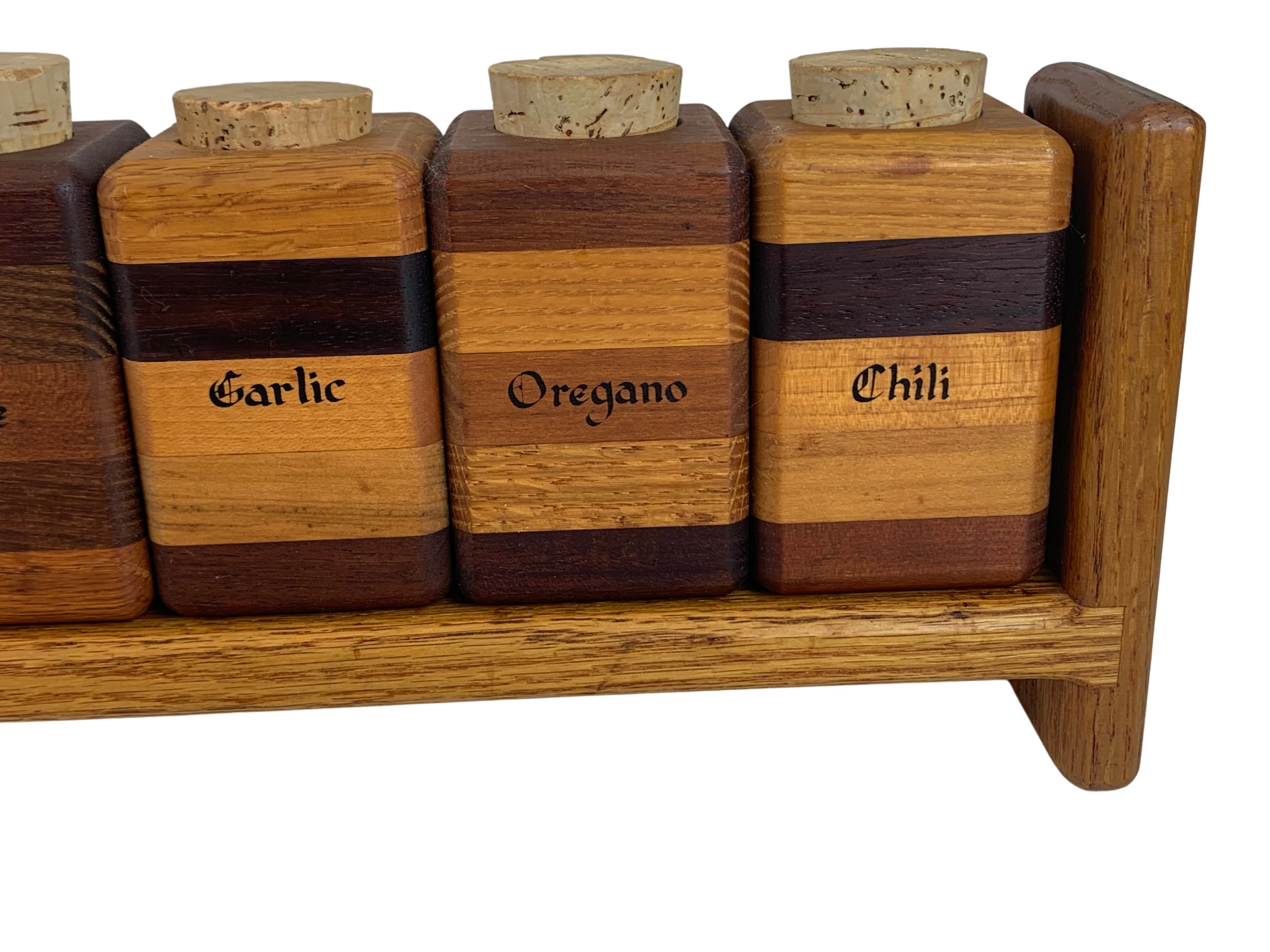 Hand-Made Modernist Wood Spice Jar Rack 6 Hand-Made Modernist Wood Spice Jar Rack