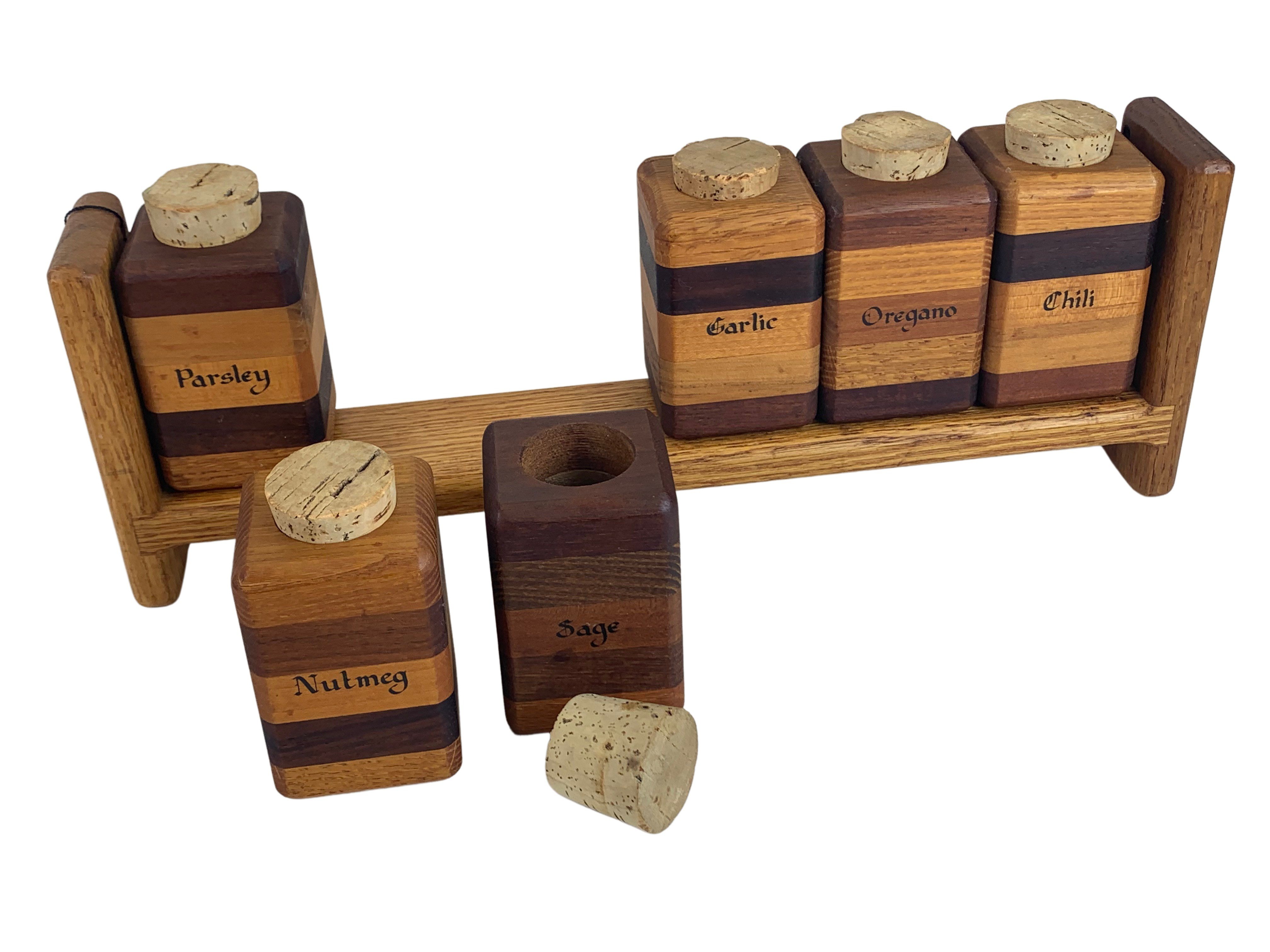 Hand-Made Modernist Wood Spice Jar Rack 7 Hand-Made Modernist Wood Spice Jar Rack