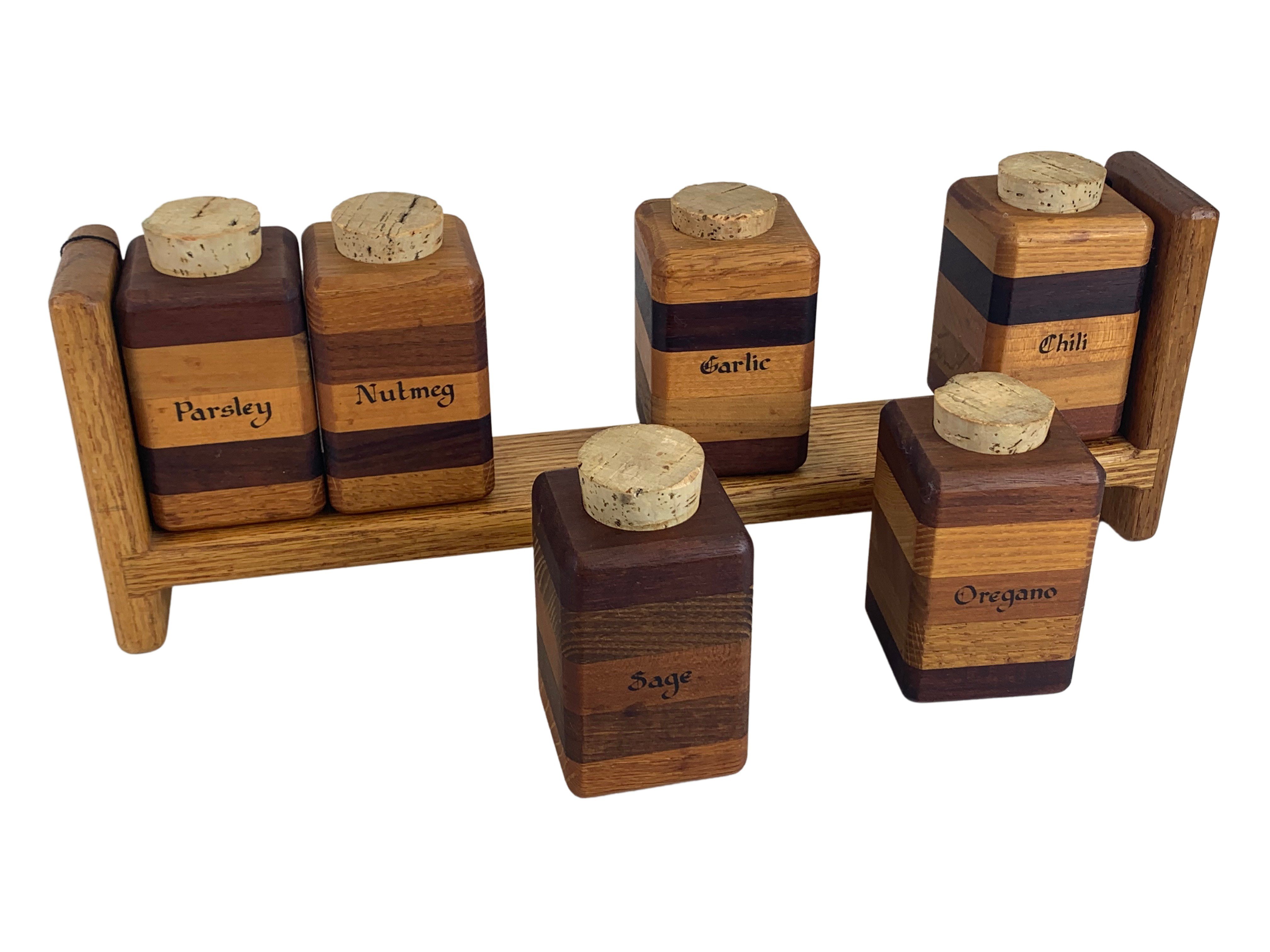 Hand-Made Modernist Wood Spice Jar Rack 8 Hand-Made Modernist Wood Spice Jar Rack