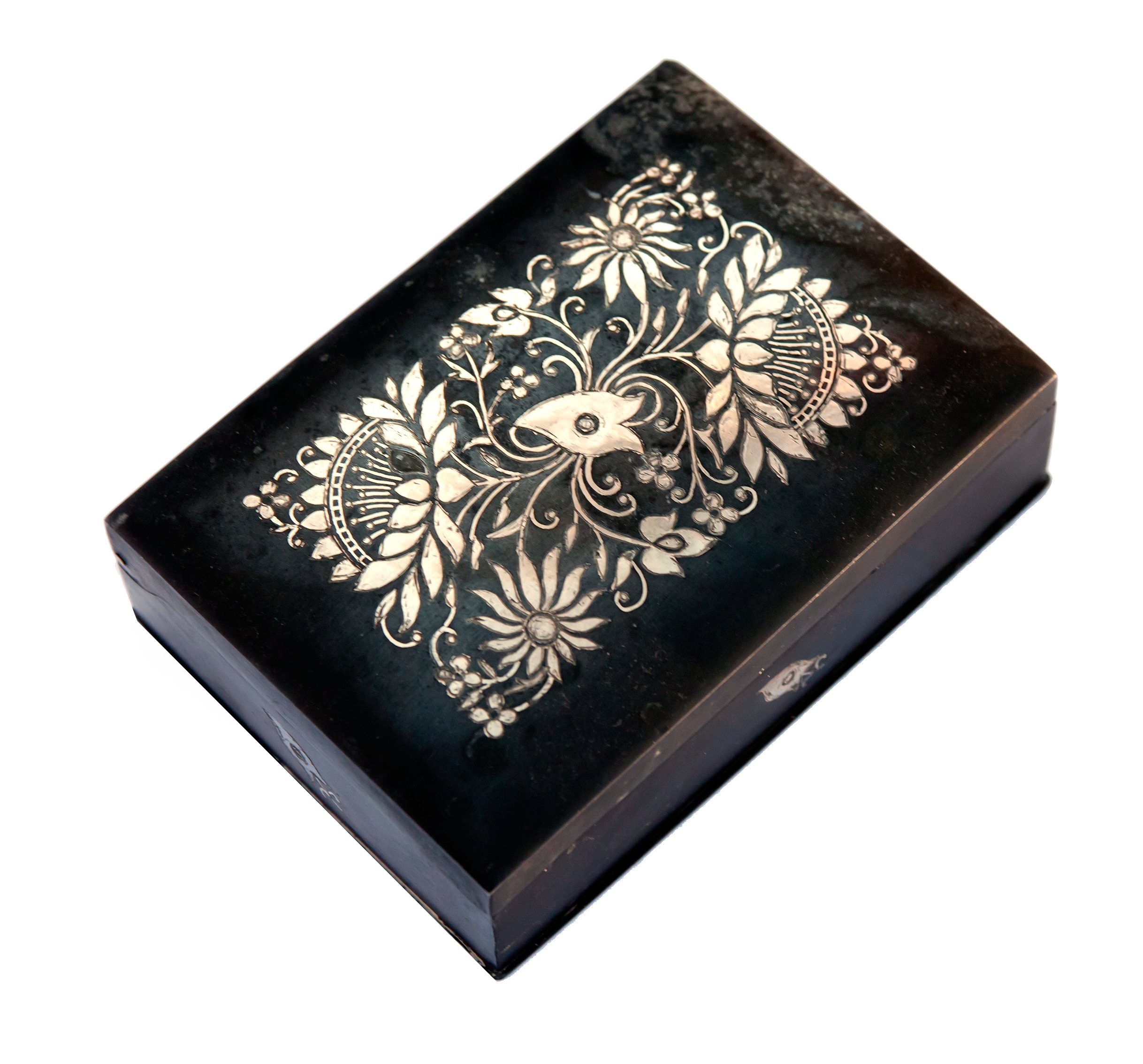 Antique India Pewter Box Sterling Inlaid 1 Antique India Pewter Box Sterling Inlaid
