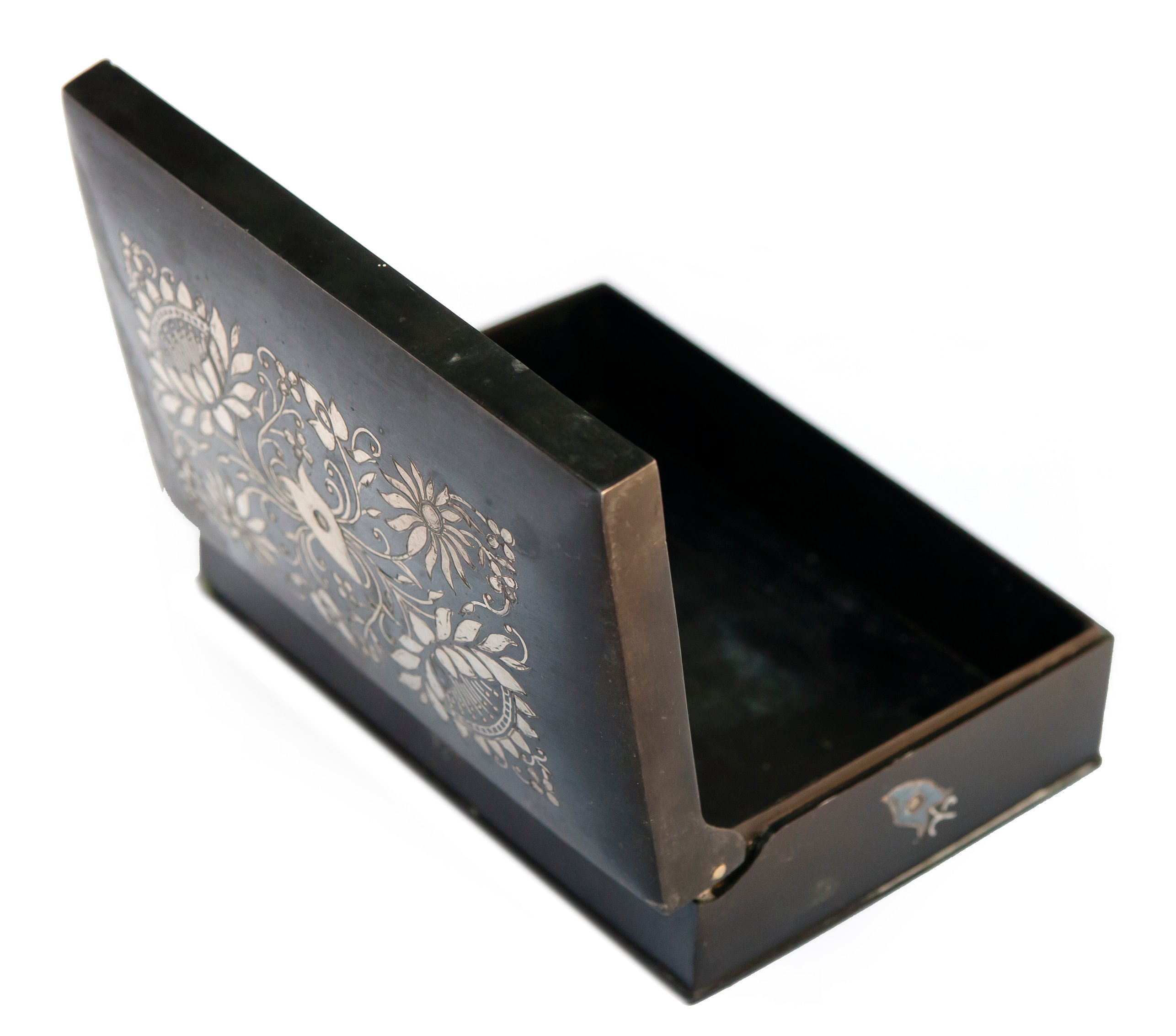Antique India Pewter Box Sterling Inlaid 2 Antique India Pewter Box Sterling Inlaid