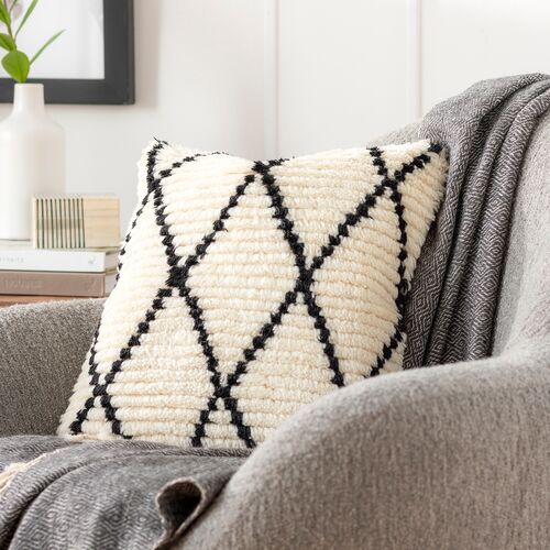 Benji Wool Pillow, Cream/Black 2 Benji Wool Pillow, Cream/Black