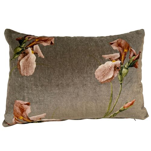 Iris Floral 14x20 Velvet Lumbar Pillow, Coral/Taupe 1 Iris Floral 14x20 Velvet Lumbar Pillow, Coral/Taupe