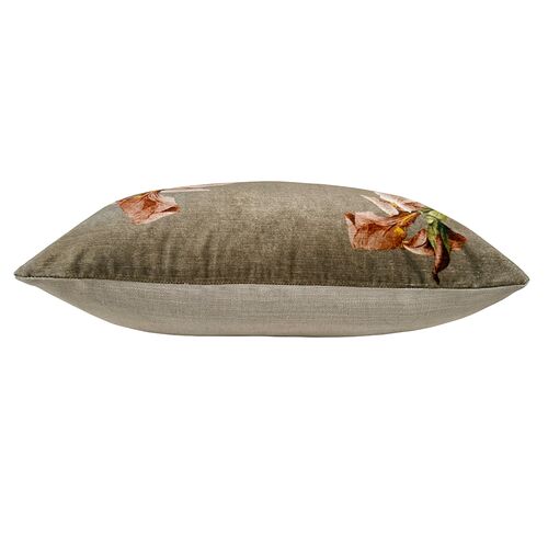 Iris Floral 14x20 Velvet Lumbar Pillow, Coral/Taupe 2 Iris Floral 14x20 Velvet Lumbar Pillow, Coral/Taupe
