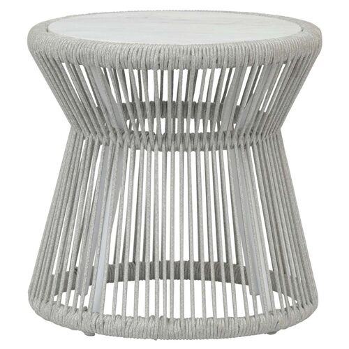 Amira Outdoor Rope/Marble Top Side Table, Light Gray 1 Amira Outdoor Rope/Marble Top Side Table, Light Gray