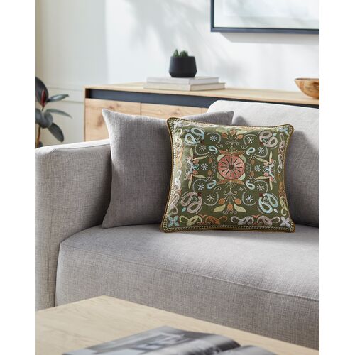 Millie Kay Embroidered Pillow, Olive 2 Millie Kay Embroidered Pillow, Olive