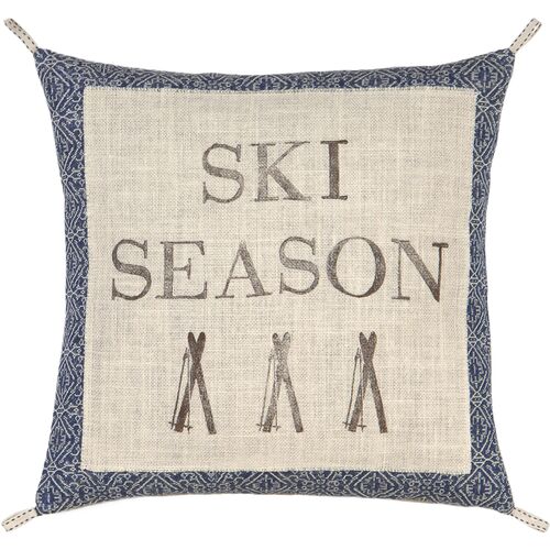 Bryce Blockprint Ski Season Pillow, Denim/Birch 1 Bryce Blockprint Ski Season Pillow, Denim/Birch
