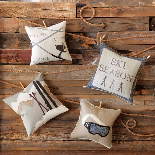 Bryce Blockprint Ski Season Pillow, Denim/Birch 2 Bryce Blockprint Ski Season Pillow, Denim/Birch