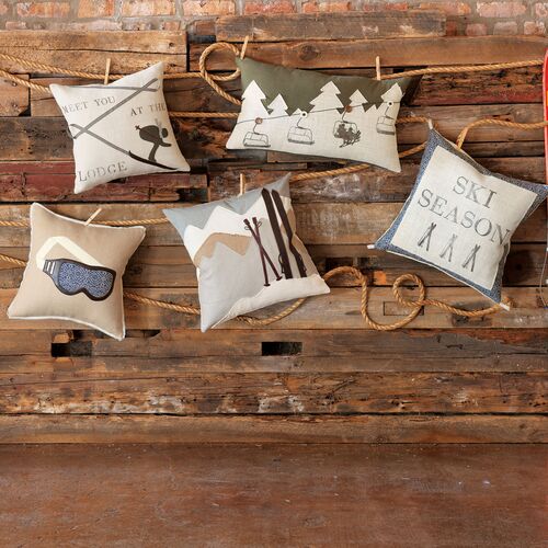 Bryce Blockprint Ski Season Pillow, Denim/Birch 3 Bryce Blockprint Ski Season Pillow, Denim/Birch