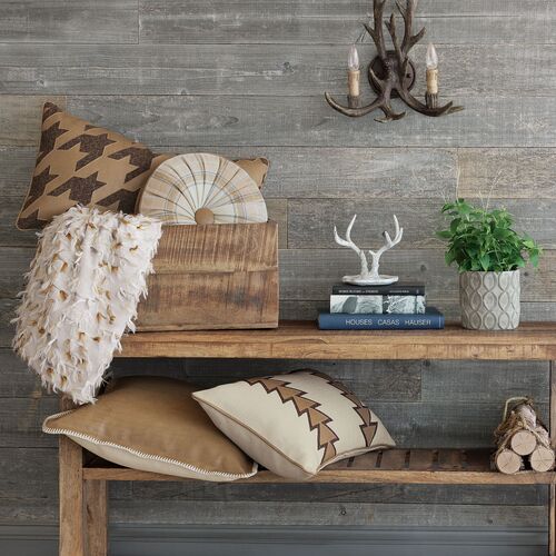 Bryce Faux Leather Arrow Pillow, Bisque/Saddle 4 Bryce Faux Leather Arrow Pillow, Bisque/Saddle