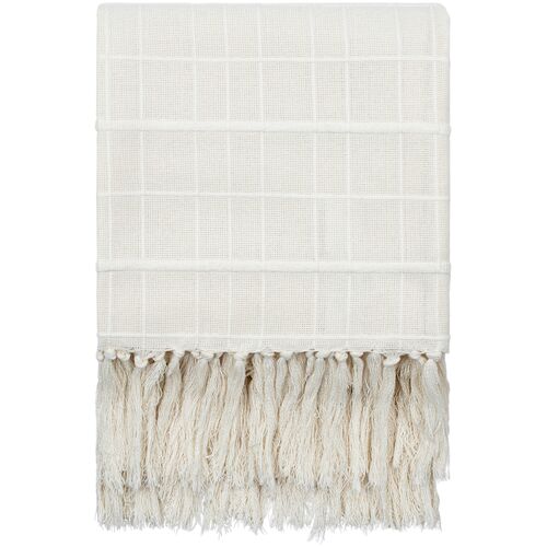 Prolo Cotton Grid Throw with Tassels, Cream 1 Prolo Cotton Grid Throw with Tassels, Cream