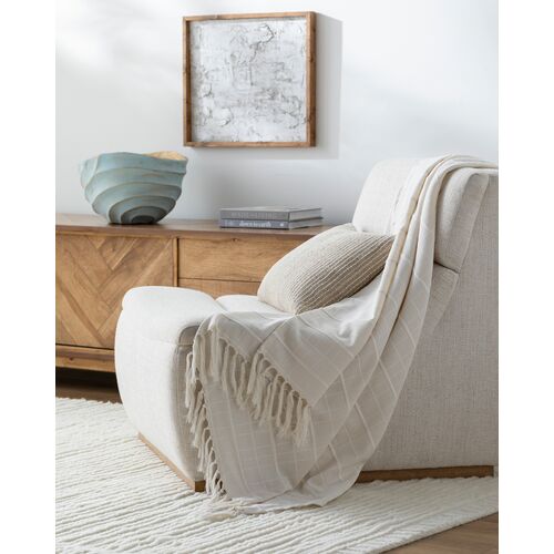 Prolo Cotton Grid Throw with Tassels, Cream 2 Prolo Cotton Grid Throw with Tassels, Cream