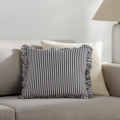 Nymara Thin Stripe Accent Pillow w/Ruffles, Black 2 Nymara Thin Stripe Accent Pillow w/Ruffles, Black