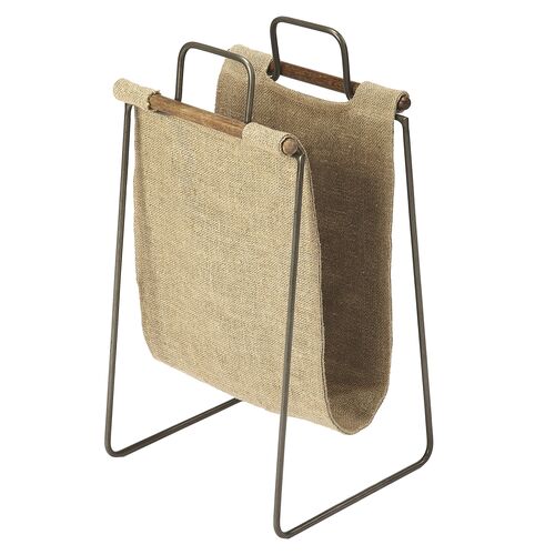 Iris Burlap & Metal Magazine Basket