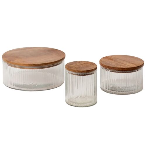 Fleck, Set of 3 Fluted Glass Storage Jars 1 Fleck, Set of 3 Fluted Glass Storage Jars