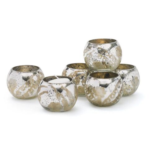 S/6 Glass Votive Holders, Silver