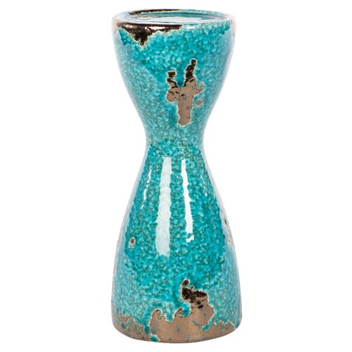17" Globe Candlestick, Teal/Bronze 1 17" Globe Candlestick, Teal/Bronze