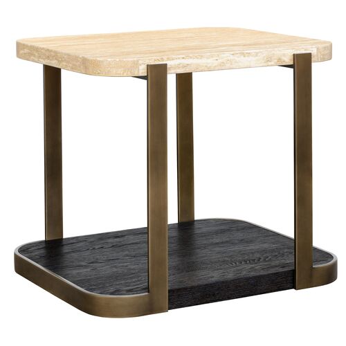 George Travertine End Table, Bronze/Espresso 1 George Travertine End Table, Bronze/Espresso