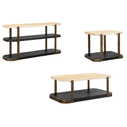 George Travertine End Table, Bronze/Espresso 4 George Travertine End Table, Bronze/Espresso