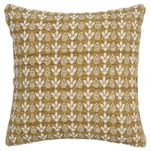 Minel 20x20 Printed Cotton Pillow, Mustard 1 Minel 20x20 Printed Cotton Pillow, Mustard