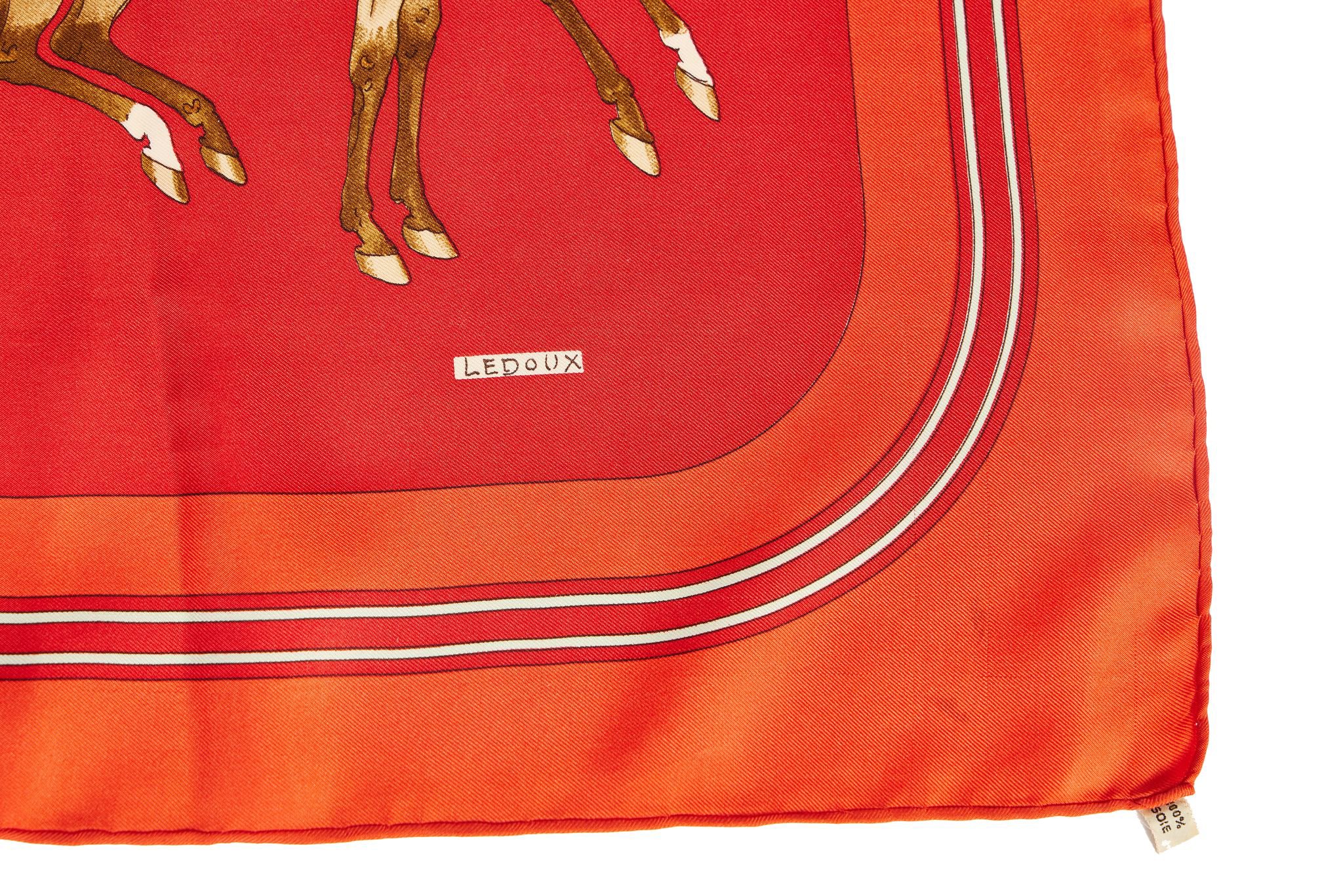 Herms Coach & Saddle Red Silk Scarf 3 Herms Coach & Saddle Red Silk Scarf
