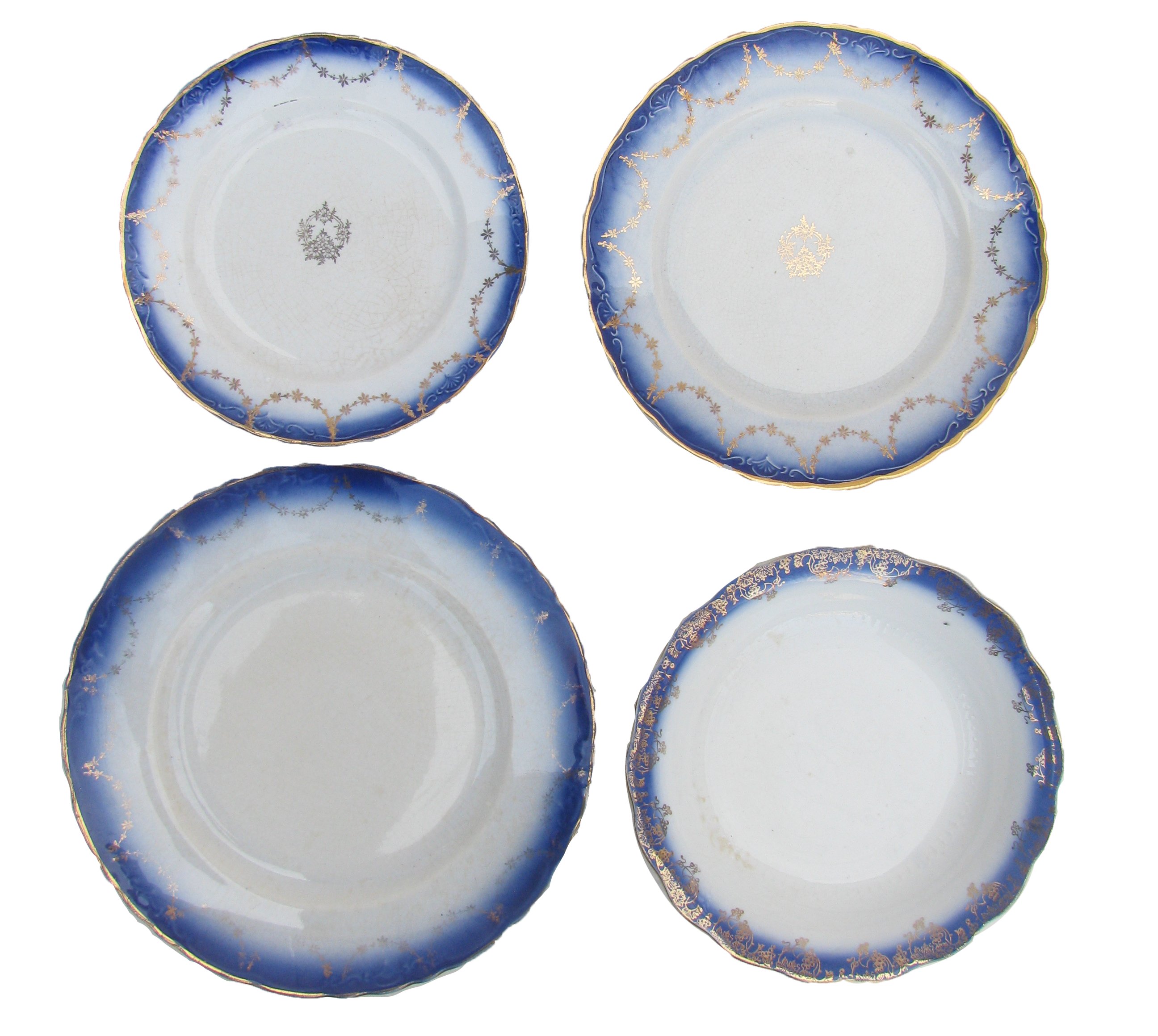 Flow Blue Transferware Collection S/4 2 Flow Blue Transferware Collection S/4