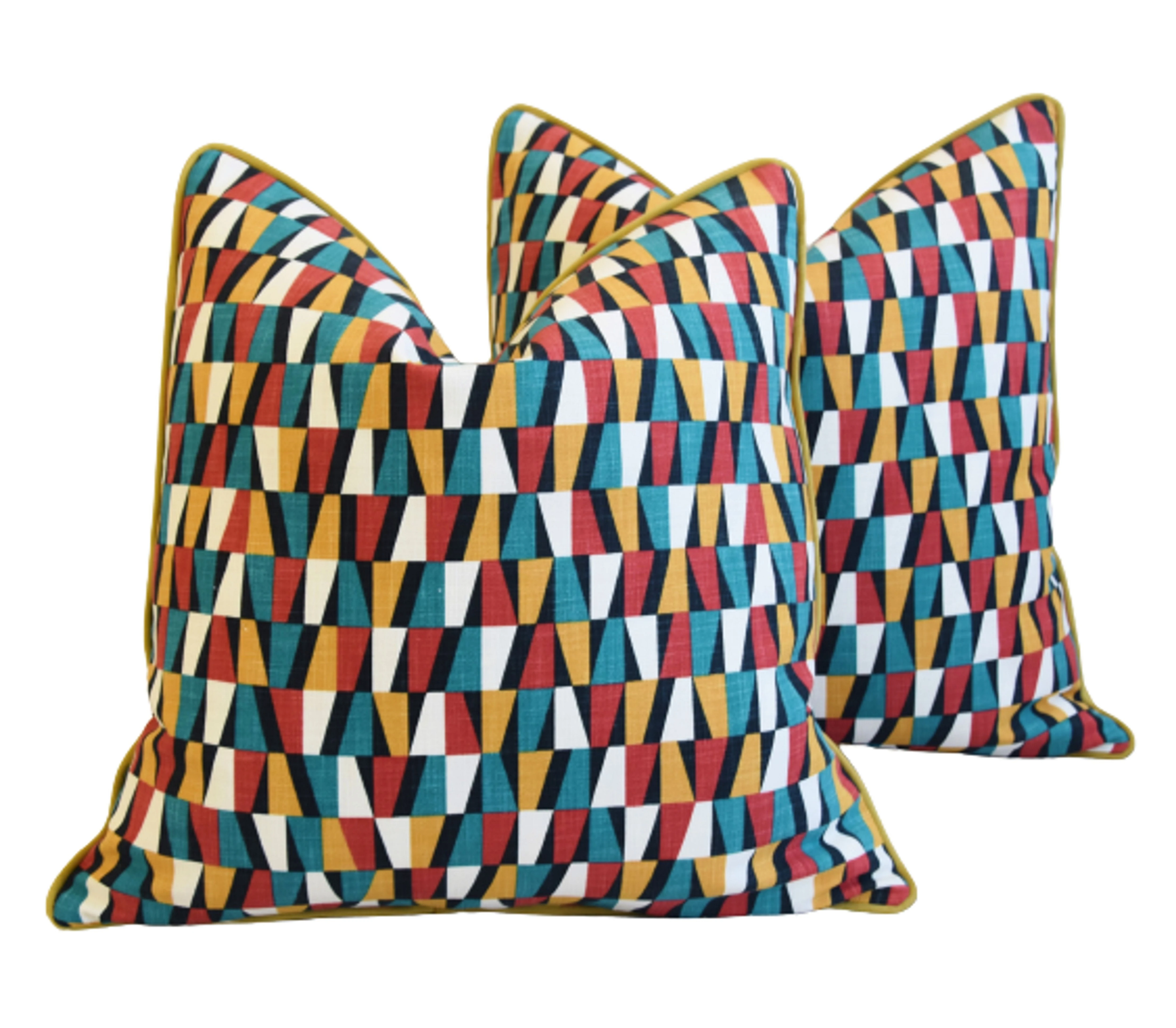 Geometric Teal/Red/Gold Pillows, Pair 1 Geometric Teal/Red/Gold Pillows, Pair