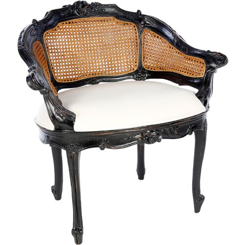 Hermina Wicker-Back Vanity Chair, Black/White 1 Hermina Wicker-Back Vanity Chair, Black/White