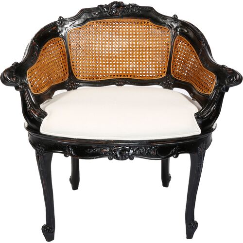 Hermina Wicker-Back Vanity Chair, Black/White 2 Hermina Wicker-Back Vanity Chair, Black/White