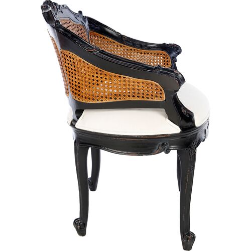 Hermina Wicker-Back Vanity Chair, Black/White 3 Hermina Wicker-Back Vanity Chair, Black/White
