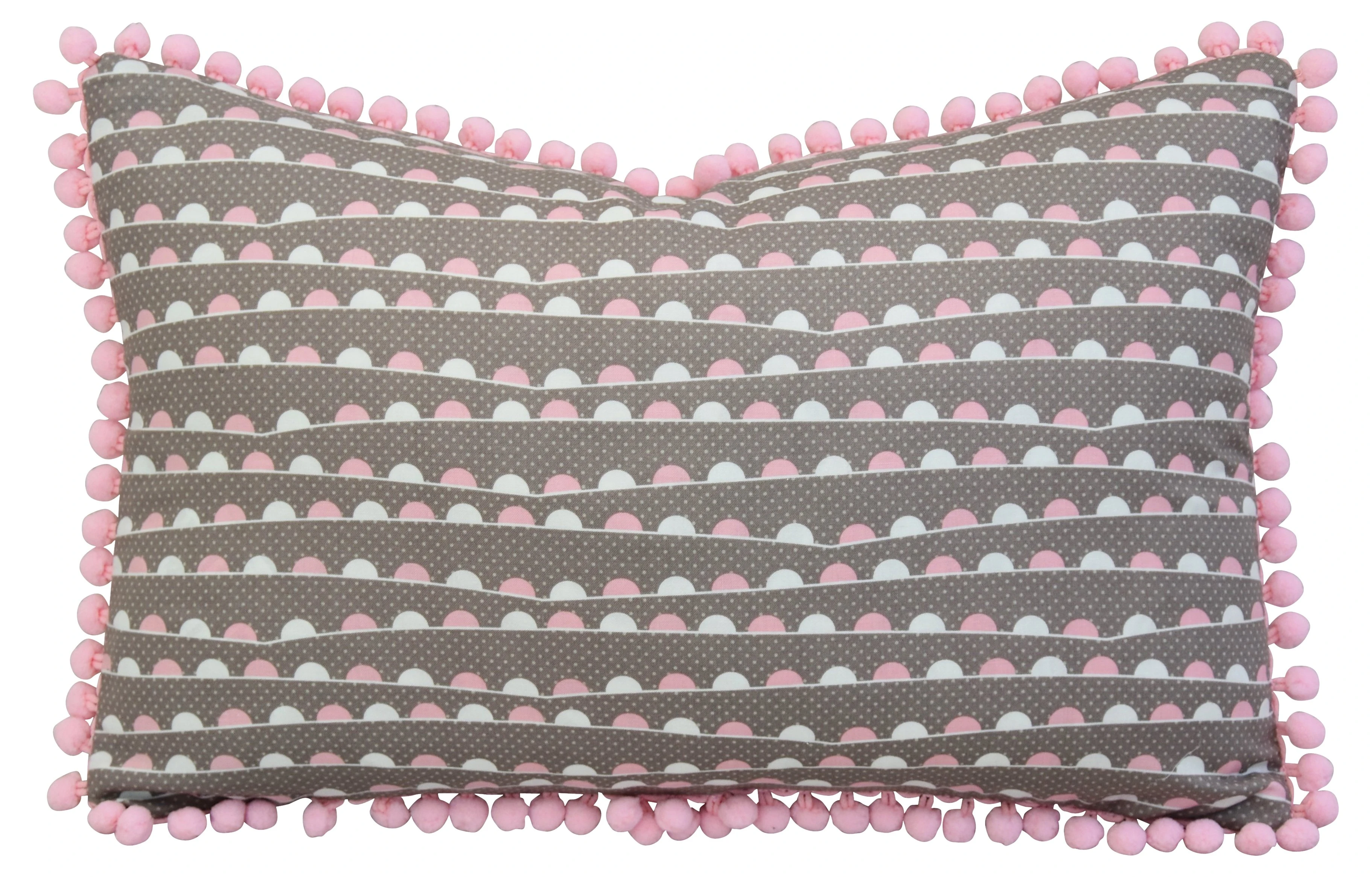 Pink & White Pillow w/ Pom-Pom Trim 1 Pink & White Pillow w/ Pom-Pom Trim